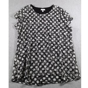 Susan Graver Women Top 3X Polka‎ Dot Lace Overlay Swing Tunic Stretch Popover